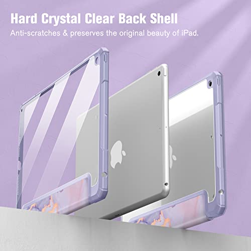 Fintie Hybrid Slim Case for iPad 9th / 8th / 7th Generation (2021/2020 / 2019) 10.2 Inch - [Built-in Pencil Holder] Shockproof Cover with Clear Transparent Back Shell (Lilac Marble) - Image 5