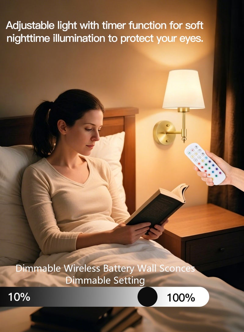 TELANPU 2 Pcs Battery Operated Wall Sconces, Gold Rechargeable Wireless Wall Lights with Detachable Dimmable RGB LED Bulbs, Remote Control, 12 RGB Colors , 3 Color Temperatures & 3-Level Timer, Cordless Wall Lamps for Wall Painting, Living Room, Bedroom, Hallway, Bathroom , Night Light - Image 5