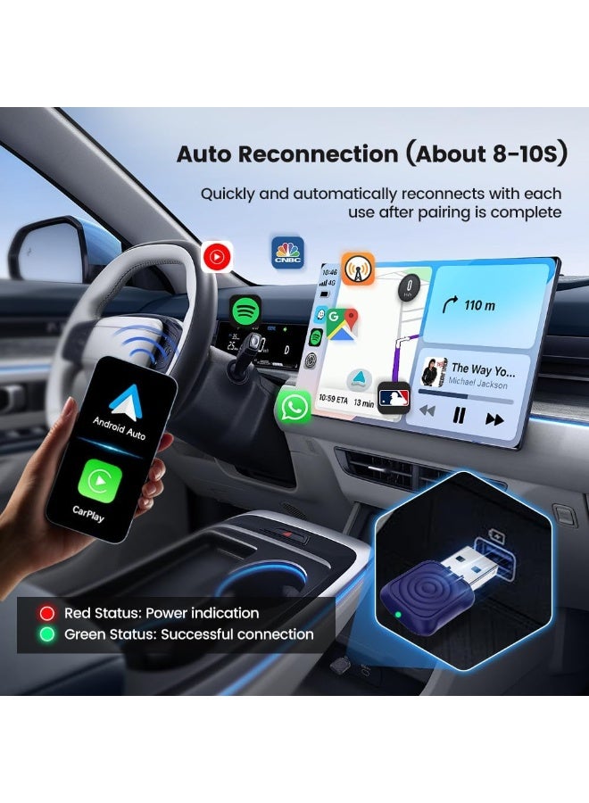 MUNTAQI Car link kit 2-in-1 Mini Ultra Wireless Car Play Adapter & Android Auto – Plug & Play USB Dongle for iPhone & Android, Convert Wired to Wireless CarPlay/Android Auto, Fast Connection, Compact Design - Image 4