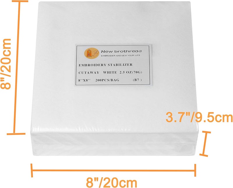New brothread Cut Away Machine Embroidery Stabilizer Backing 8"x8" - 200 Precut Sheets - Medium Weight 2.5 Ounce - Fits 4x4 and 6x6 Hoops - Image 2