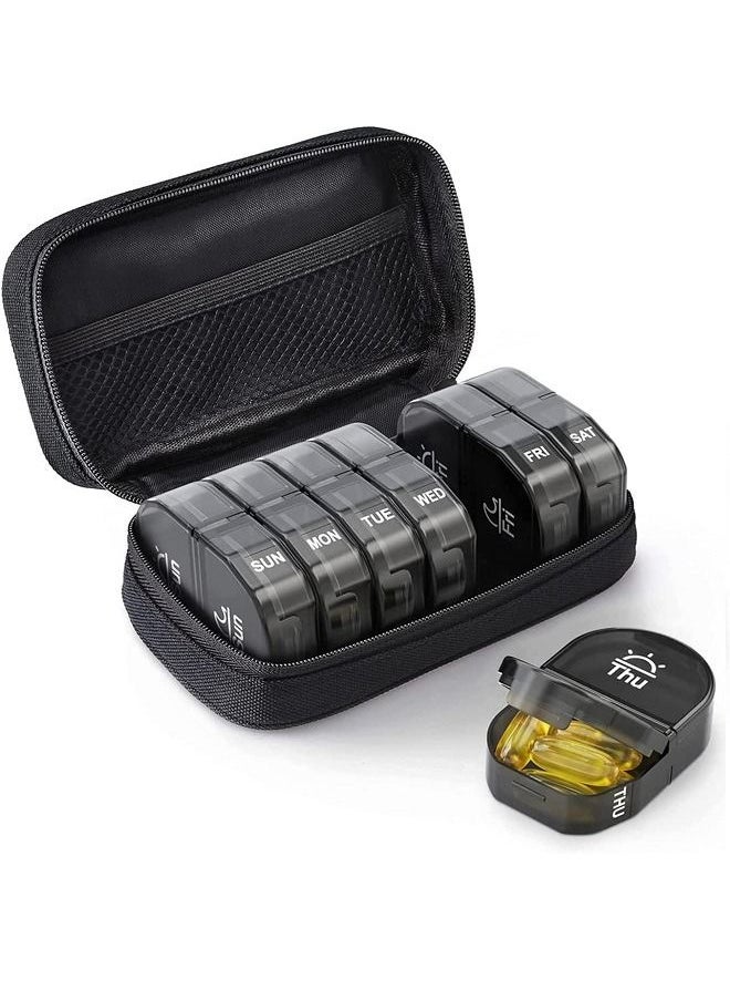 Generic - Carry a small plastic seven-day-a-week small medicine box with 14 compartments in a leather bag - Image 1
