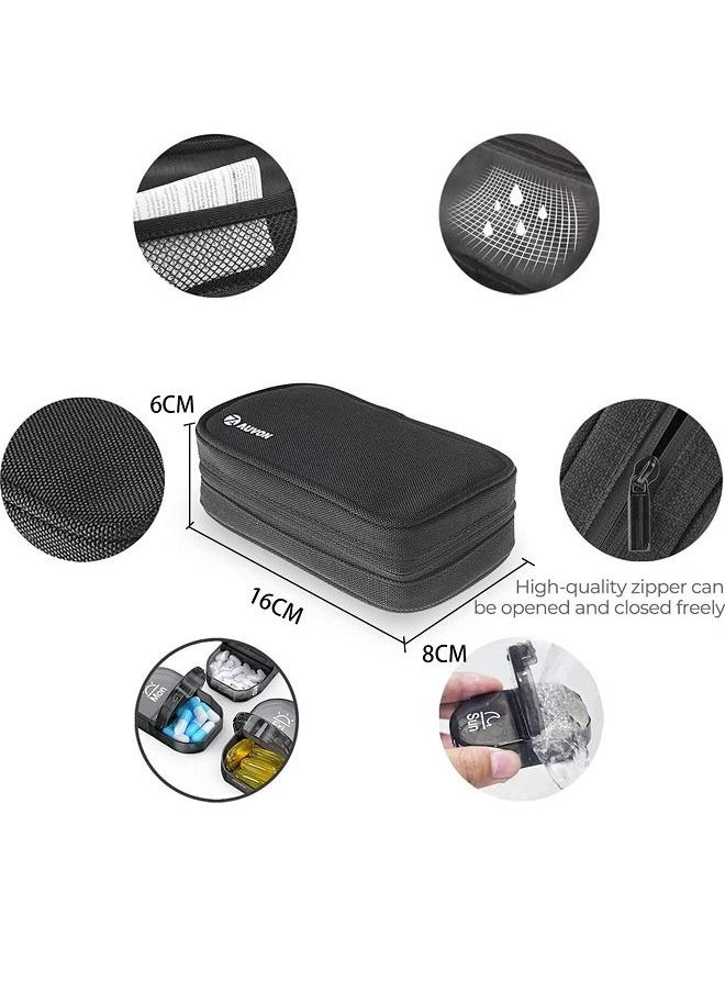 Generic - Carry a small plastic seven-day-a-week small medicine box with 14 compartments in a leather bag - Image 1