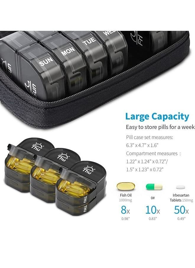 Generic - Carry a small plastic seven-day-a-week small medicine box with 14 compartments in a leather bag - Image 1