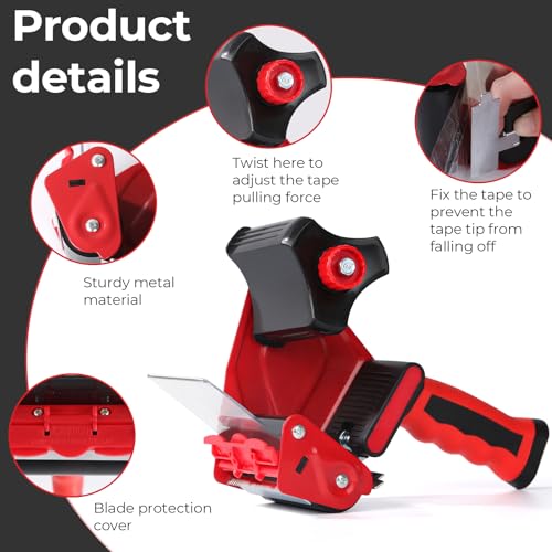 QILIMA 3 Inch Wide Packing Tape Dispenser Gun Seal Packing for Use Tape Dispenser Gun for Shipping, Moving, Carton and Box Sealing-Red - Image 3
