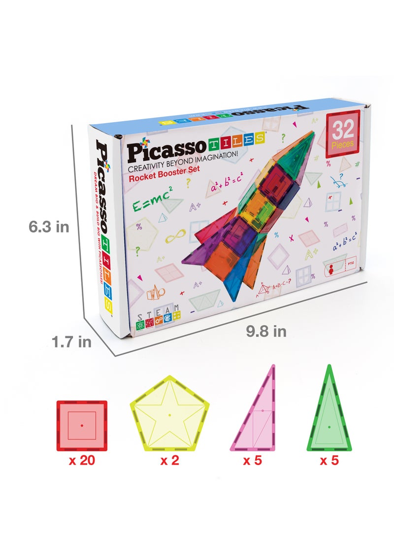 PicassoTiles - PicassoTiles Magnetic Tile Rocket Ship Toy – 32-Piece STEM Building Set for Kids Learning Playset Child Brain Development - Image 1