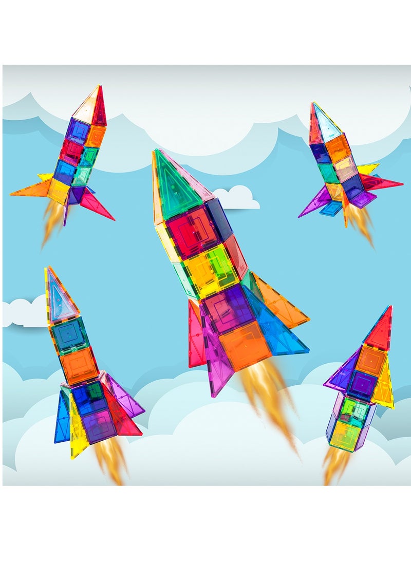 PicassoTiles - PicassoTiles Magnetic Tile Rocket Ship Toy – 32-Piece STEM Building Set for Kids Learning Playset Child Brain Development - Image 1