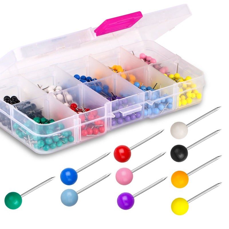 Yalis Push Pins 600-count Map Tacks Marking Pins 1/8-Inch Plastic Beads Head, 10 Assorted Colors - Image 1
