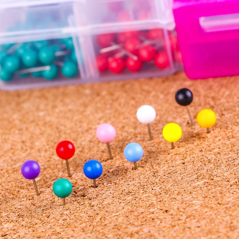 Yalis Push Pins 600-count Map Tacks Marking Pins 1/8-Inch Plastic Beads Head, 10 Assorted Colors - Image 5