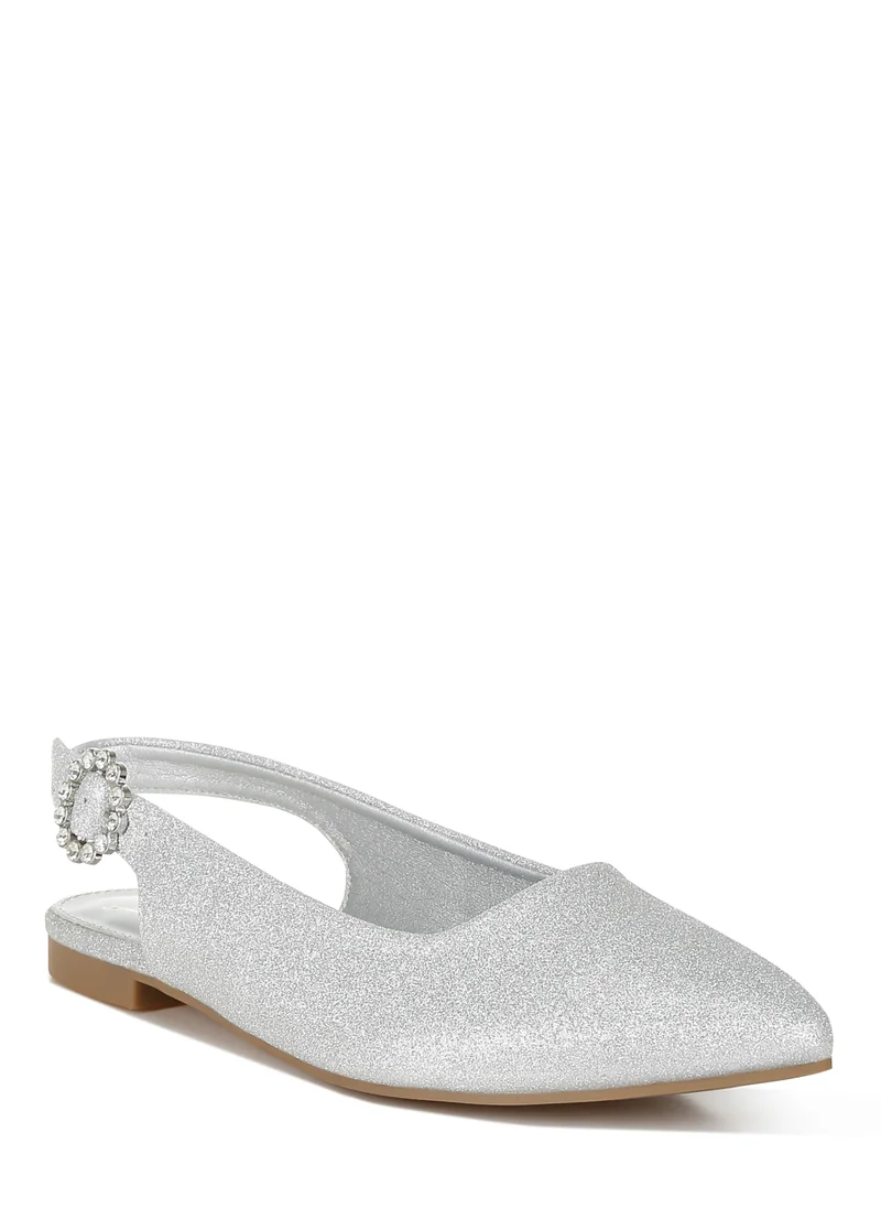 London Rag Glitter Slingback Flat Sandals in Silver