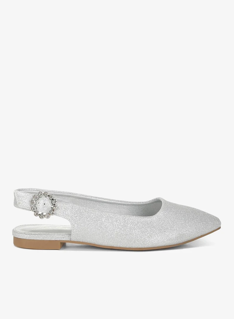 Glitter Slingback Flat Sandals in Silver