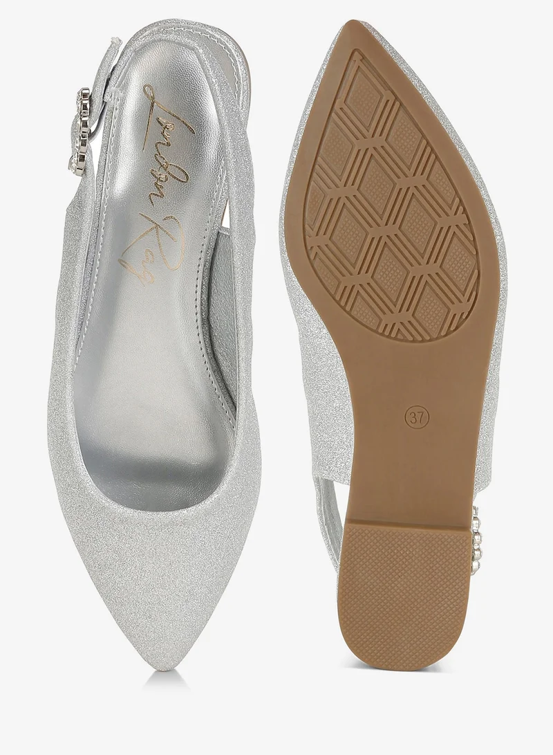 London Rag Silver Glitter Slingback Flat Sandals in Silver for Women | Best Price UAE