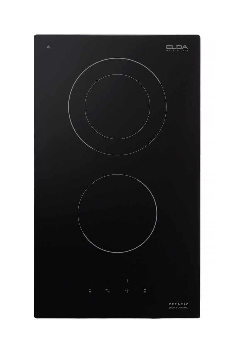 ELBA - 30cm Black Ceramic Glass Dual Zone Electric Cooktop - 1 Double Zone - Touch Control - Booster - Cooking Programmer - Pause - Residual heat indicator - Child Lock - Italian Technology