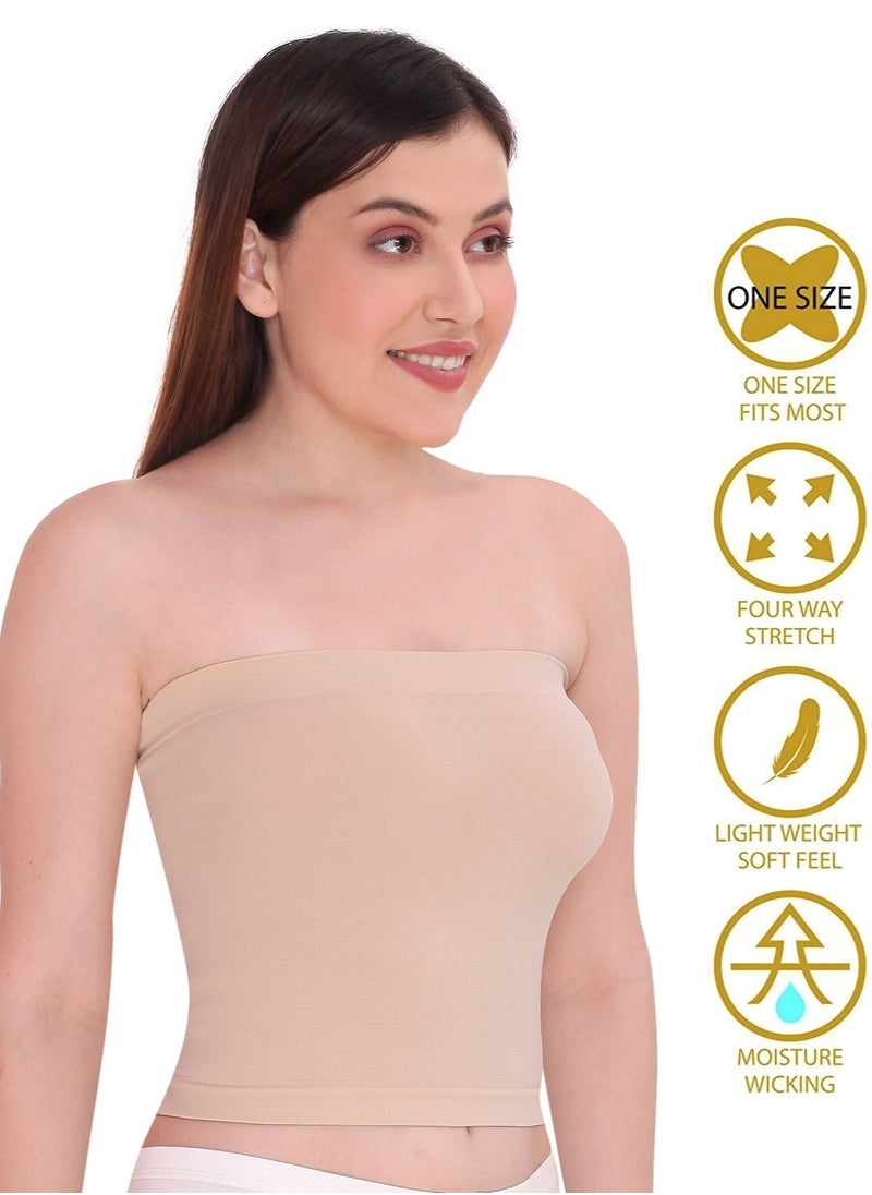 Glamroot - Women's Seamless Strapless Crop Tube Top Inner Camisole, Beige - Image 1