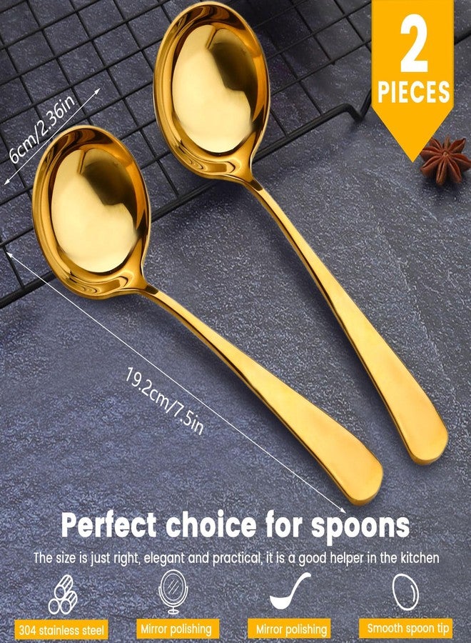 Yitexin 2 Pack Gold Stainless Steel Soup Ladle, 7.5" Small Metal Gravy Ladle Spoon (Gold) - Image 2