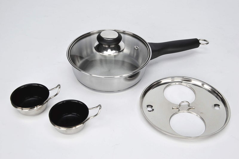 RUNZI 2 Cups Egg Poacher Pan - Stainless Steel Poached Egg Cooker – Perfect Poached Egg Maker – Induction Cooktop Egg Poachers Cookware Set with 2 Nonstick Large PFOA FREE Egg Poacher Cups… - Image 3