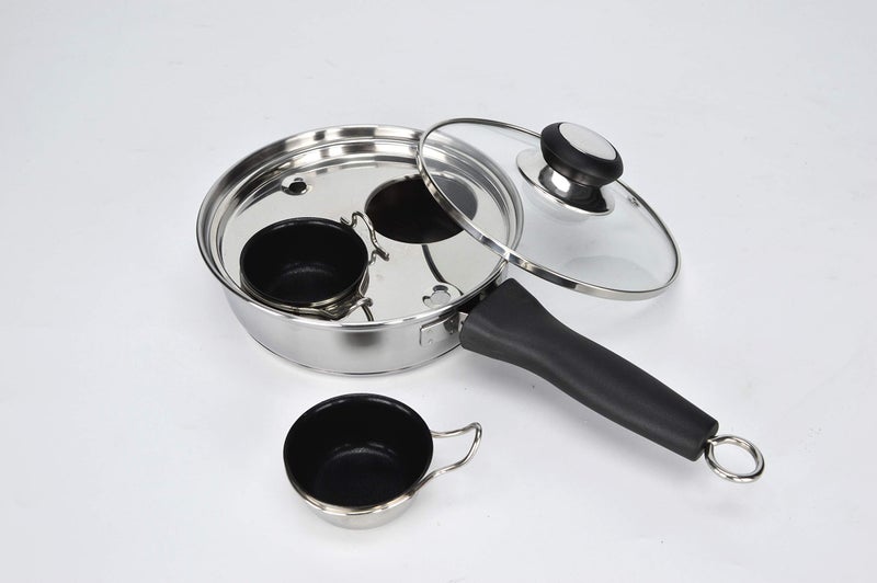 RUNZI 2 Cups Egg Poacher Pan - Stainless Steel Poached Egg Cooker – Perfect Poached Egg Maker – Induction Cooktop Egg Poachers Cookware Set with 2 Nonstick Large PFOA FREE Egg Poacher Cups… - Image 4