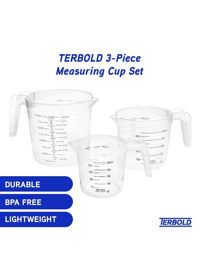 Terbold Plastic Measuring Cups with Long Handles, Set of Three, Clear - Image 2
