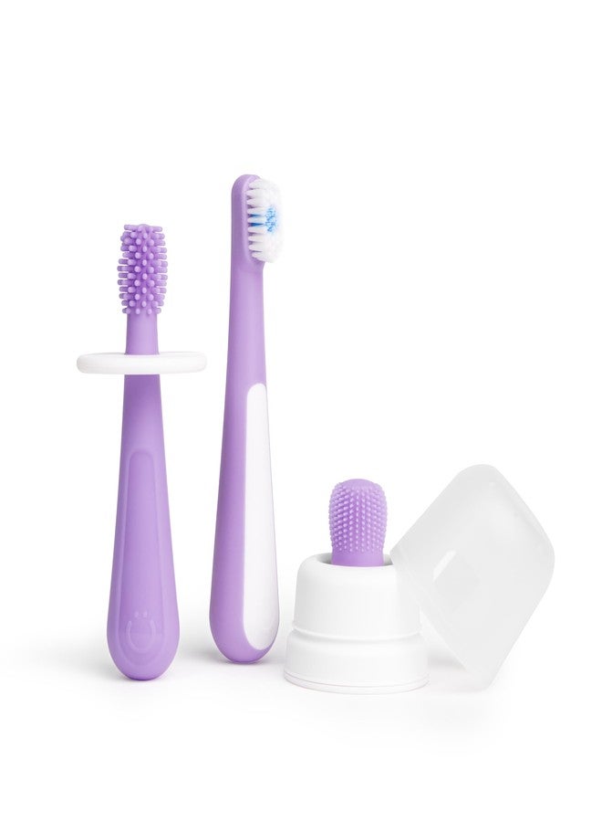 Ubbi Grow with Me Toothbrush Training Set for Babies and Toddlers, Includes Silicone Finger Brush, 360° and Soft Bristled Toothbrush, Smoothie Purple - Image 1