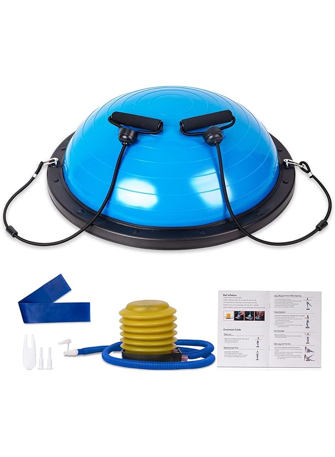 PROMASS Half Balance Ball 58 Cm, Workout Home Fitness Strength Exercise Ball, Trainer Stability With Pump, Resistance Band For Yoga - Blue  - Image 1