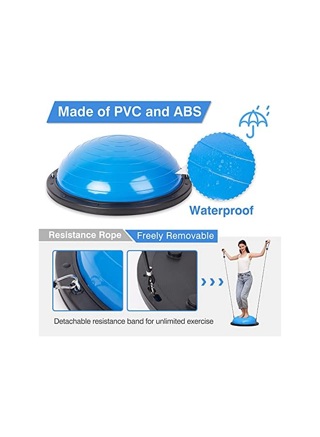 PROMASS Half Balance Ball 58 Cm, Workout Home Fitness Strength Exercise Ball, Trainer Stability With Pump, Resistance Band For Yoga - Blue  - Image 3