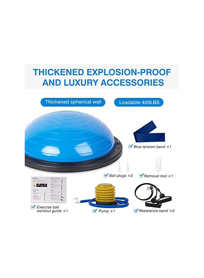 PROMASS Half Balance Ball 58 Cm, Workout Home Fitness Strength Exercise Ball, Trainer Stability With Pump, Resistance Band For Yoga - Blue  - Image 5