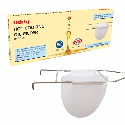 Oddy Hot Cooking Oil Filter Bag, 30 litres Filteration Capacity of Each Bag, Cooking Oil Strainer Set of 5 Filter Bags & 1 Stainless Steel Stand for Kitchen, Cafes & Resturants - Image 1