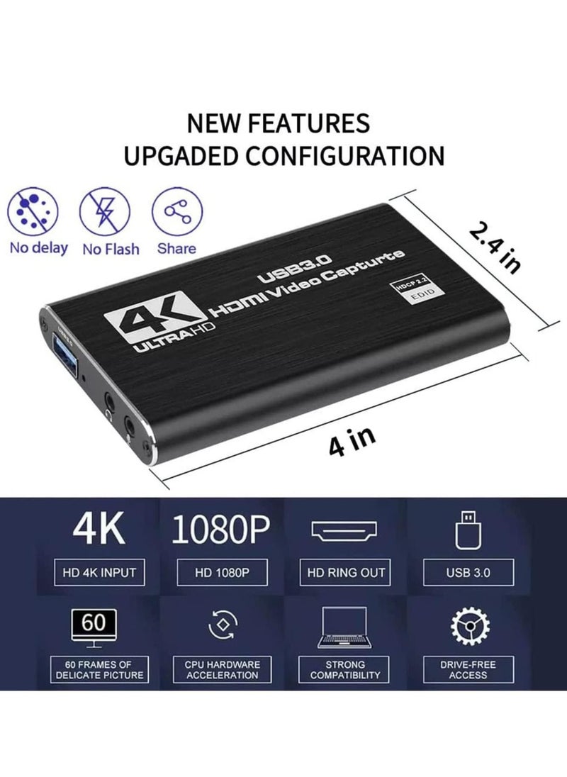 Generic 4K Video Capture Card, USB 3.0 1080P 60fps HDMI Audio Video Capture Device, Full HD 1080P for Game Recording, Live Streaming Broadcasting  - Image 2