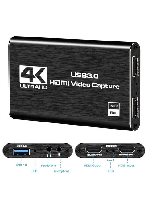 4K Video Capture Card, USB 3.0 1080P 60fps HDMI Audio Video Capture Device, Full HD 1080P for Game Recording, Live Streaming Broadcasting