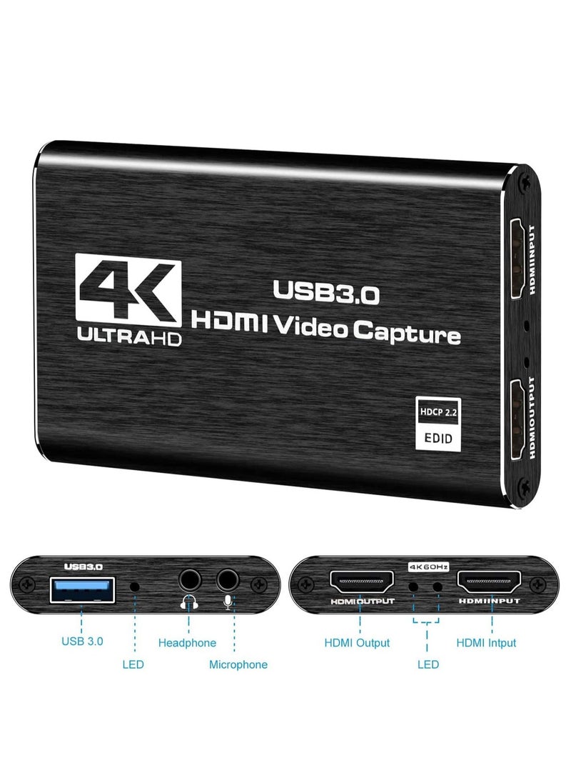 Generic 4K Video Capture Card, USB 3.0 1080P 60fps HDMI Audio Video Capture Device, Full HD 1080P for Game Recording, Live Streaming Broadcasting  - Image 1