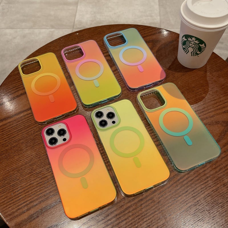 Neon Gradient Magnetic Iphone17Promax Phone Case Suitable for Apple 14Pro Matte Flowing Protective Cover - Image 2