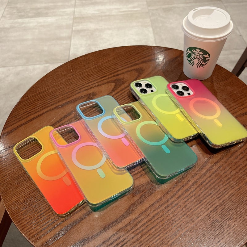 Neon Gradient Magnetic Iphone17Promax Phone Case Suitable for Apple 14Pro Matte Flowing Protective Cover - Image 3