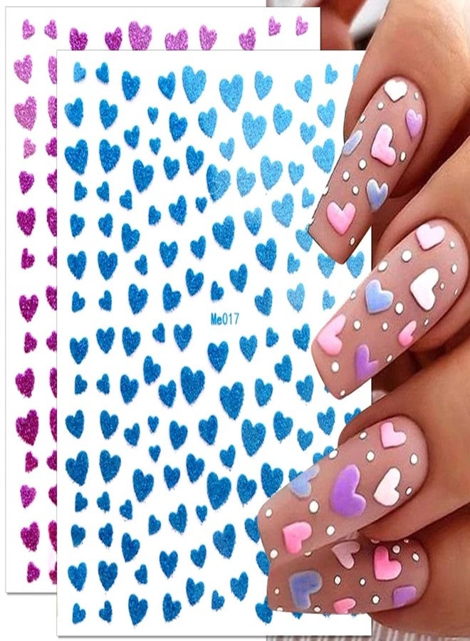 LRKNNO 10 Sheets Heart Nail Art Stickers 3D Self Adhesive Glitter Design Valentine's Day Nail Art Supplies Shinning Love Heart Nail Decals Gold Silver Nail Stickers for Women Girls Manicure Decoration - Image 3