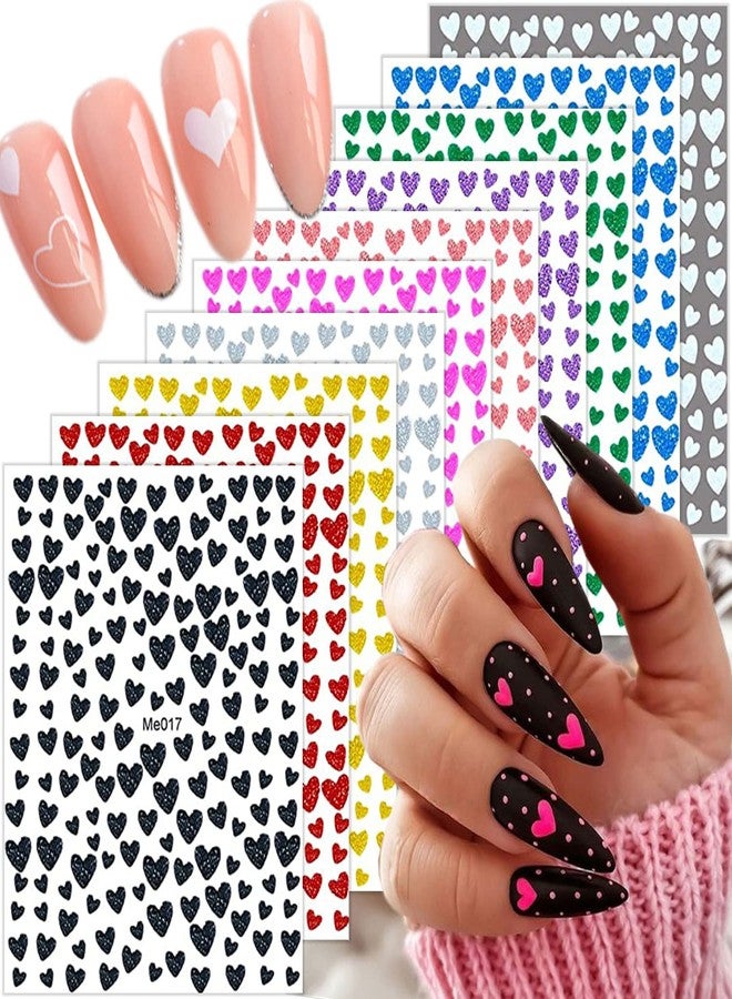 LRKNNO 10 Sheets Heart Nail Art Stickers 3D Self Adhesive Glitter Design Valentine's Day Nail Art Supplies Shinning Love Heart Nail Decals Gold Silver Nail Stickers for Women Girls Manicure Decoration - Image 1