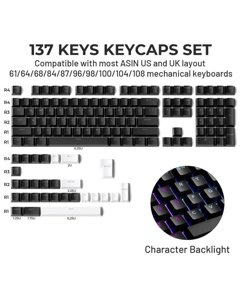 SDYZ x XVX Doubleshot PBT Keycaps 60 75 100 Percent - Shine Through Keycaps, for Mechanical Keyboards, Full 131 Key Set, OEM Profile, Backlit - White - Image 3