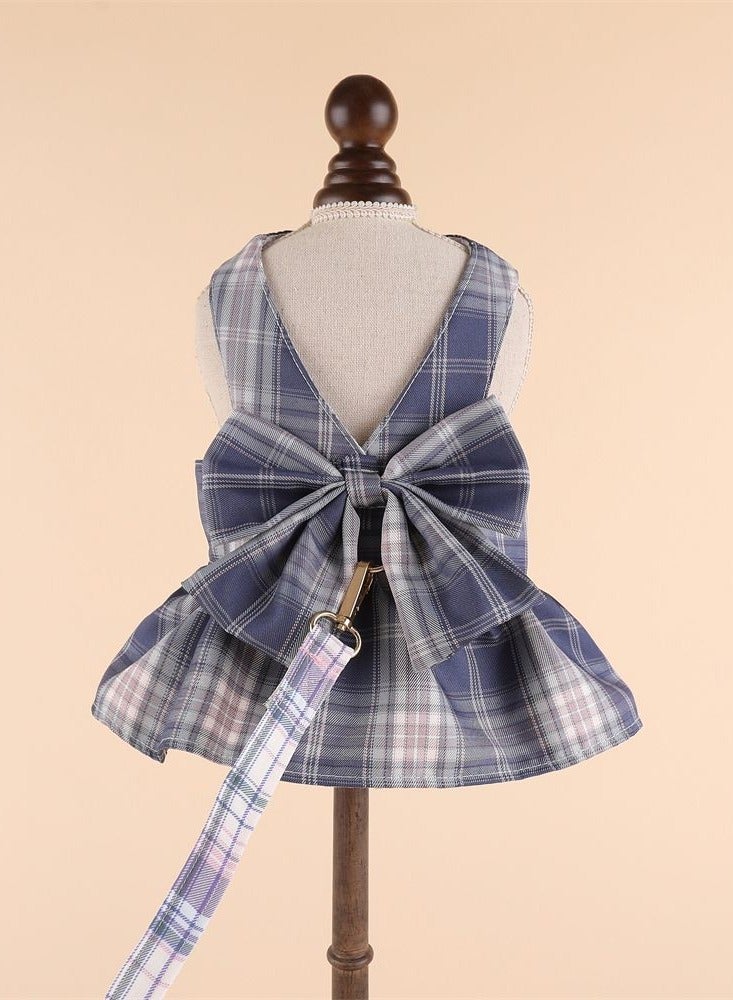 A.M Small Dog Harness Dress and Leash Set Cute Bowknot Puppy Cat Princess Dress Girl Pet Dog Clothes Soft Mesh Floral Print Female Dog Dress for Shihtzu, Papillon etc (Size: L, Chest: 45cm) - Image 1