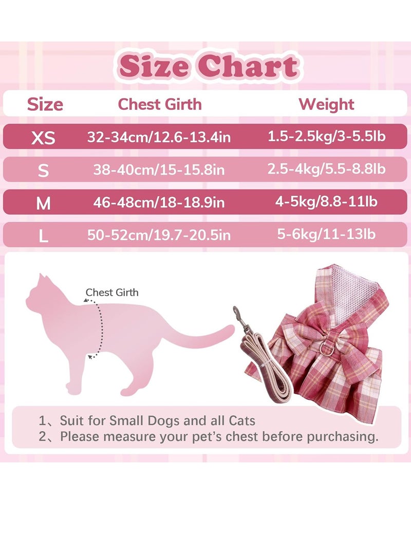 A.M Small Dog Harness Dress and Leash Set Cute Bowknot Puppy Cat Princess Dress Girl Pet Dog Clothes Soft Mesh Floral Print Female Dog Dress for Shihtzu, Papillon etc (Size: L, Chest: 45cm) - Image 2