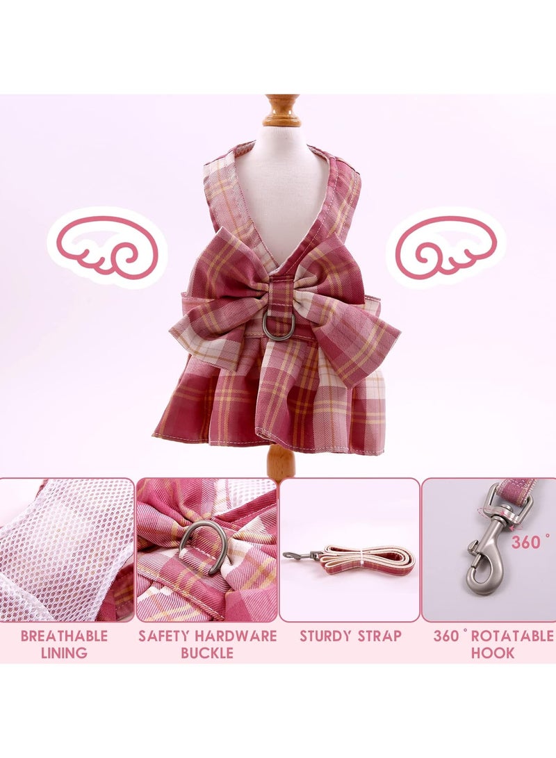 A.M Small Dog Harness Dress and Leash Set Cute Bowknot Puppy Cat Princess Dress Girl Pet Dog Clothes Soft Mesh Floral Print Female Dog Dress for Shihtzu, Papillon etc (Size: L, Chest: 45cm) - Image 5