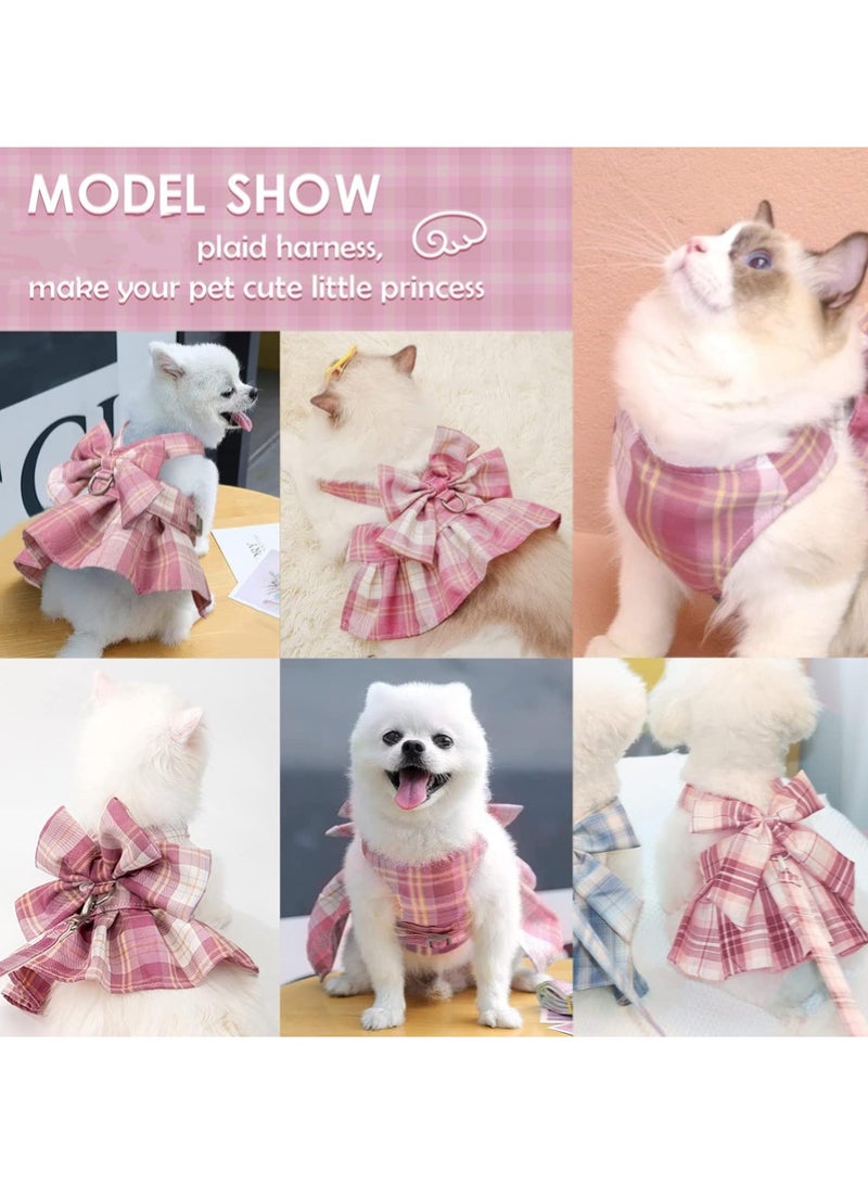 A.M Small Dog Harness Dress and Leash Set Cute Bowknot Puppy Cat Princess Dress Girl Pet Dog Clothes Soft Mesh Floral Print Female Dog Dress for Shihtzu, Papillon etc (Size: L, Chest: 45cm) - Image 4