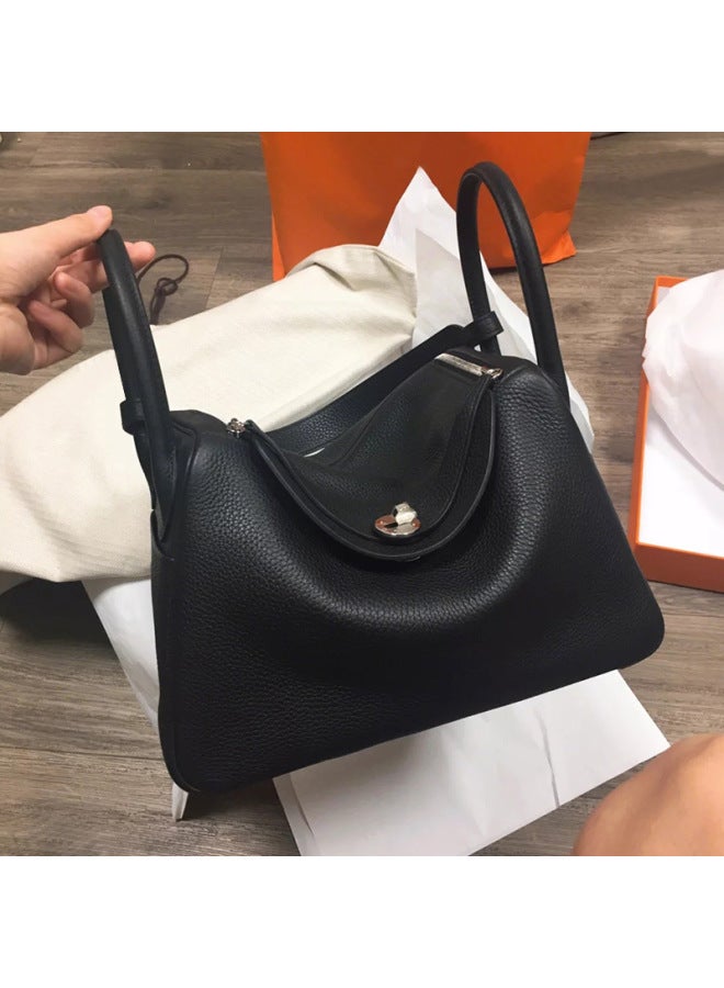 Top Layer Cowhide Litchi Pattern Lindi Bag Doctor Bag Cowhide Women's Bag Shoulder Bag Handbag Medicine Bag - Image 3