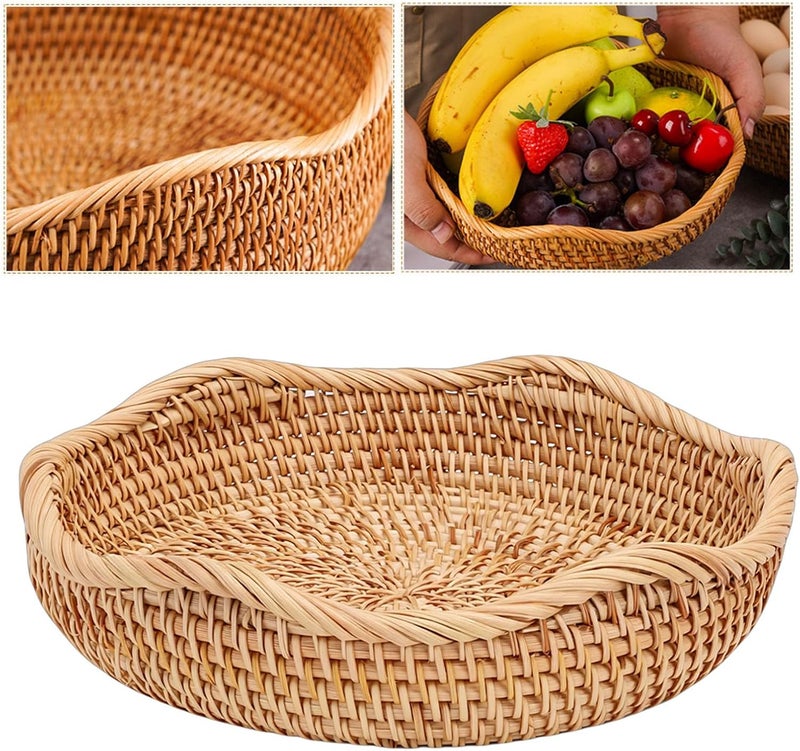 Sorandy Wicker Basket Round Woven Storage Bowl, Family Gathering Wedding Decor Supplies, Bread Fruit Serving Basket for Kitchen Dining Room Living Room Office Hotel Cafe Restaurant (M) - Image 3