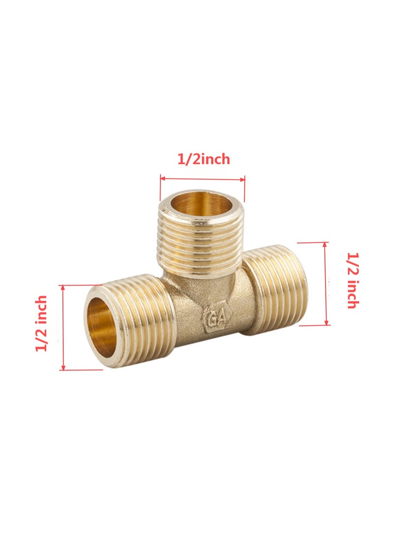 GA  2 Pcs set,  Brass Male Tee 1/2 inch Brass Plumbing Fittings Set, High-Purity Copper Alloy, BSPT Thread Standard, - Image 2