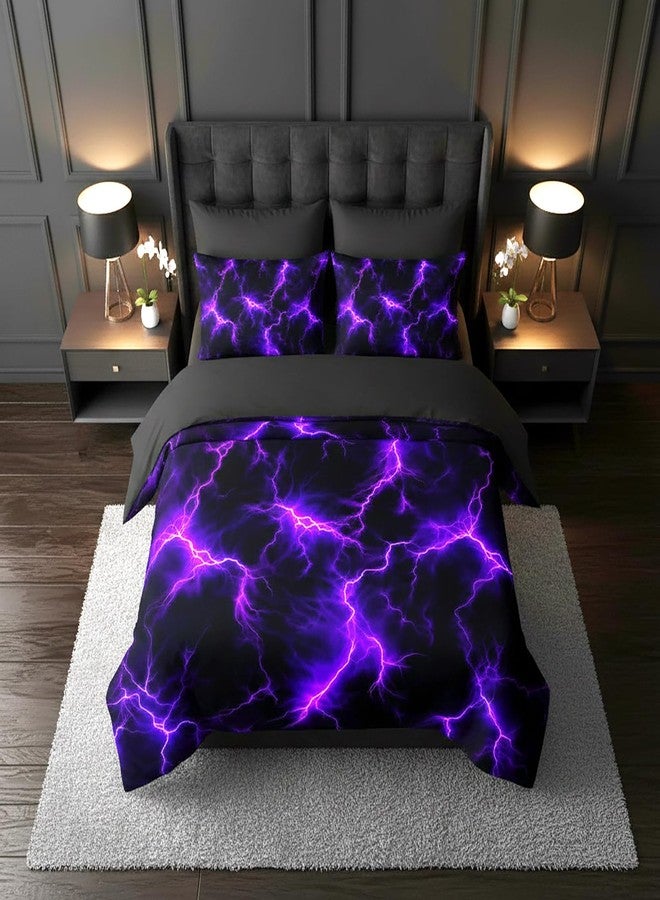 QOOMO Purple Lightning 7 Pieces Comforter Set Queen Size,Neon Lightning Bedding Set for Kids-Include 1 Comforter,1 Fitted Sheet,1 Flat Sheet,2 Printing Pillowcases and 2 Black Pillowcases - Image 2