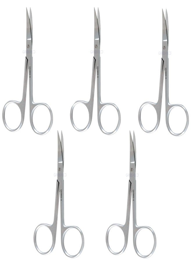 Gromed Nose Hair and Eyebrows Hair Cutting Curved Scissor | Precision for Manicure, Curved Blade| Scissor for Beard, Mustache| for Facial Hair Cutting, Silver SS - Pack of 5 - Image 2