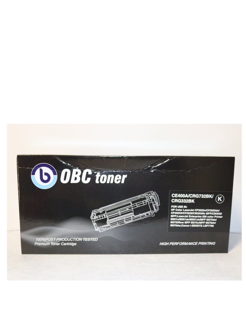 او بي سي خرطوشة حبر ليزر أسود  متوافقة من OBC  بديلة لـ HP CE400A – 507A و Canon CRG-732BK / CRG-332  طباعة حتى 5500 صفحة بجودة عالية وأداء طباعة احترافي - Image 1