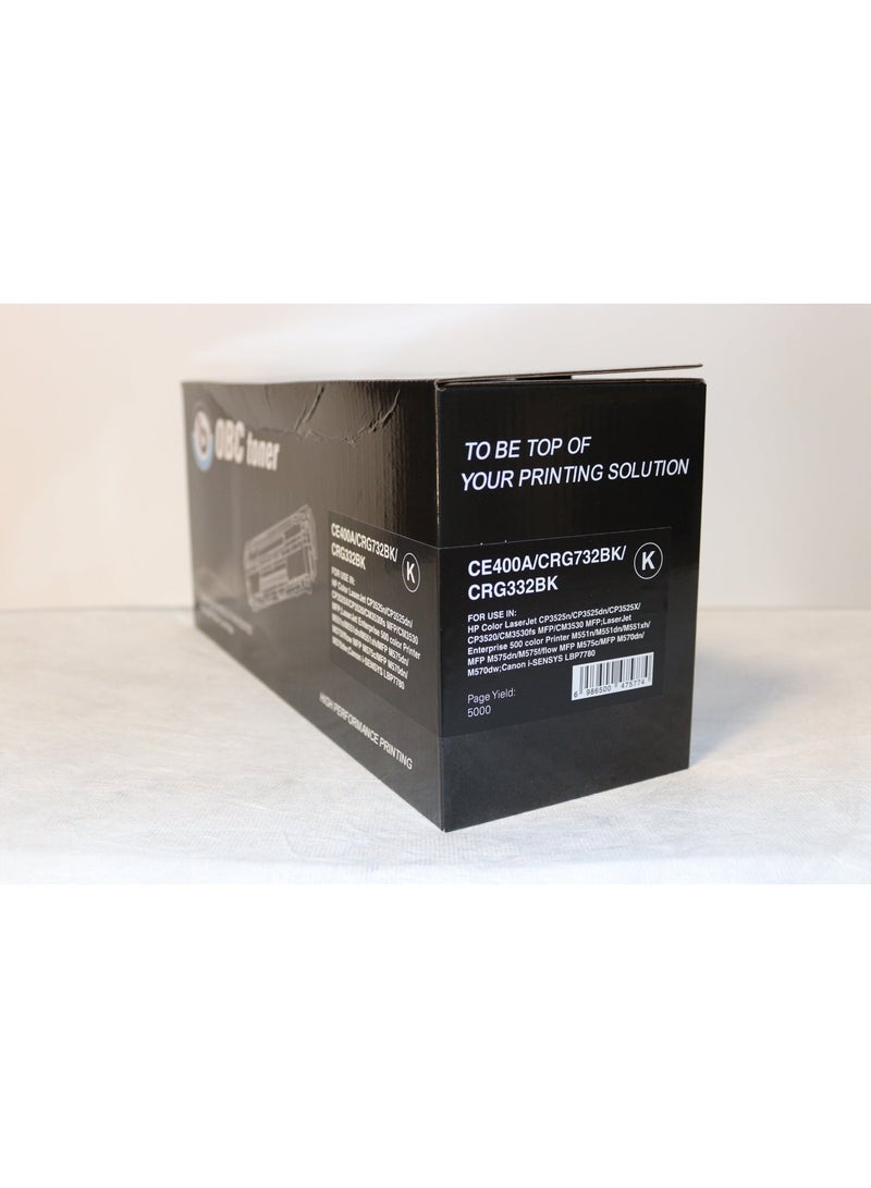او بي سي خرطوشة حبر ليزر أسود  متوافقة من OBC  بديلة لـ HP CE400A – 507A و Canon CRG-732BK / CRG-332  طباعة حتى 5500 صفحة بجودة عالية وأداء طباعة احترافي - Image 5