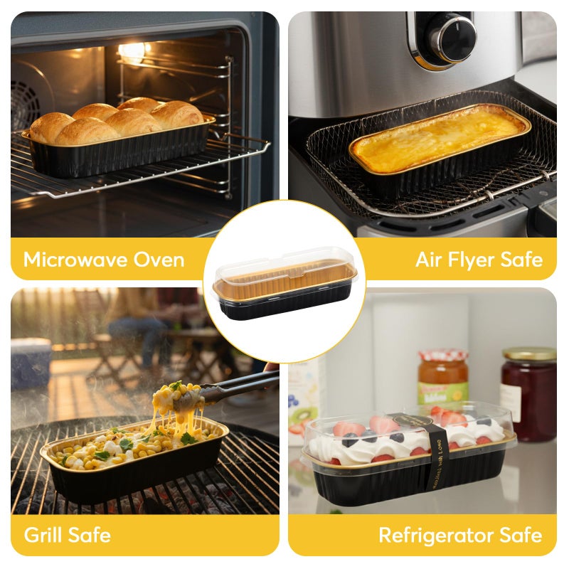 Ruckae 100 Pack Mini Loaf Pan Mini Loaf Baking Pans with Lids and Spoons,Disposable Aluminum Foil Pans, Rectangle Tin Foil Pans with Lids for Home, Pary, Picnics (Black Gold) - Image 5