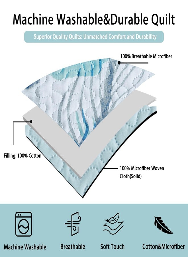 Tritard 3 Piece Coastal Quilt Sets King Size Nautical Reversible Lightweight Bedspread Coverlet with 2 Shams Blue Starfish Conch Beach Microfiber Bedding Quilt Set for All Season, 106''x96'' - Image 4