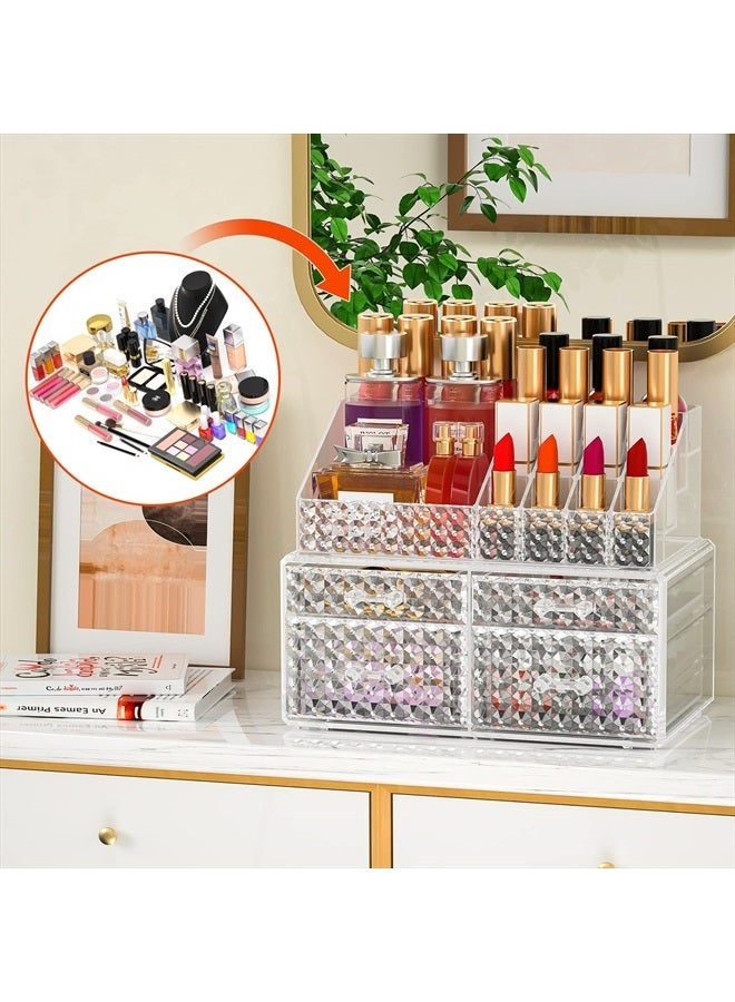 Awenia Makeup Organizer with Drawers[Upgraded]-2pcs Acrylic Make up Organizers and Storage Case for Cosmetics,Brush,Perfume,Jewelry Display, Vanity and Bathroom Accessories(Clear-4 Drawers, 2 Adjustab - Image 5