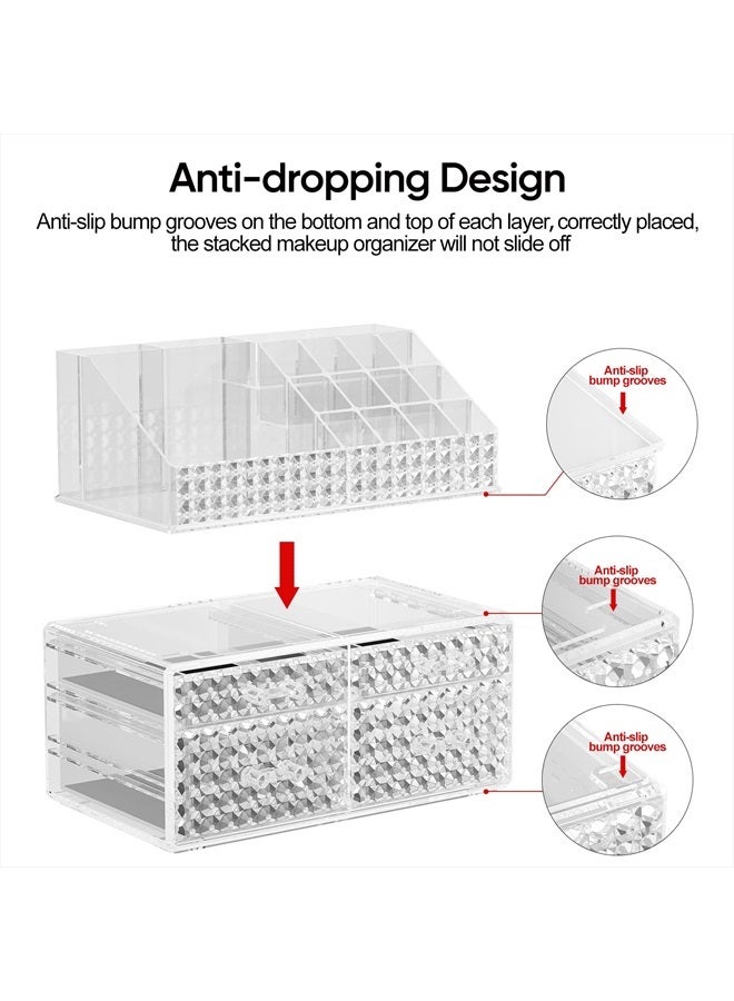 Awenia Makeup Organizer with Drawers[Upgraded]-2pcs Acrylic Make up Organizers and Storage Case for Cosmetics,Brush,Perfume,Jewelry Display, Vanity and Bathroom Accessories(Clear-4 Drawers, 2 Adjustab - Image 4