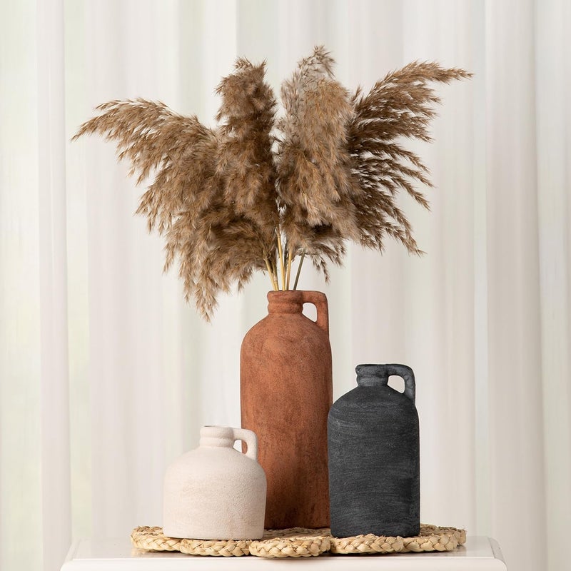 Vanselia Ceramic Vase Home Table Decor - Flower Vase Set of 3 Living Room Kitchen Decorations Farmhouse Modern Rustic Vases Decorative Centerpiece for Shelf Bedroom Office Bathroom Dining Coffee Desk - Image 3